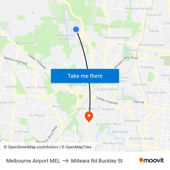 Melbourne Airport MEL to Milleara Rd Buckley St map