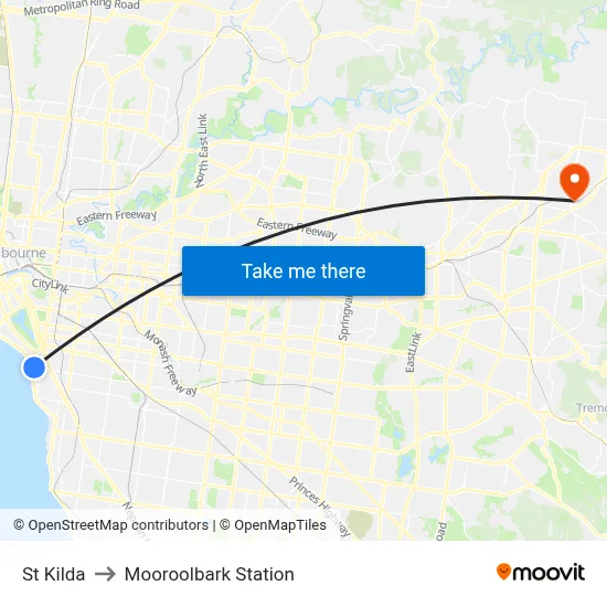 St Kilda to Mooroolbark Station map