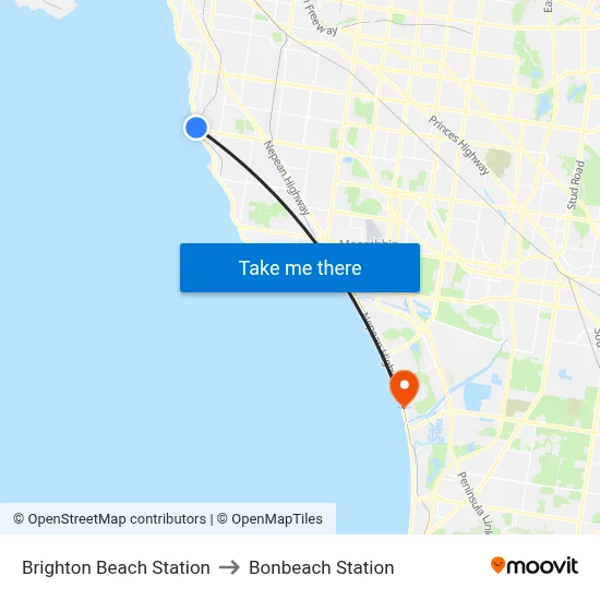 Brighton Beach Station to Bonbeach Station map