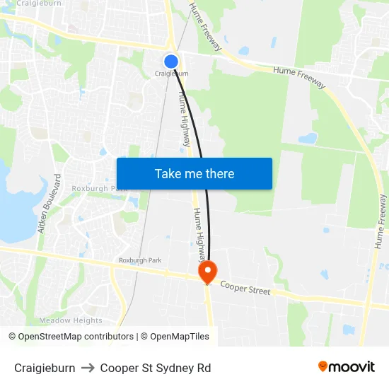 Craigieburn to Cooper St Sydney Rd map