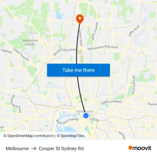 Melbourne to Cooper St Sydney Rd map
