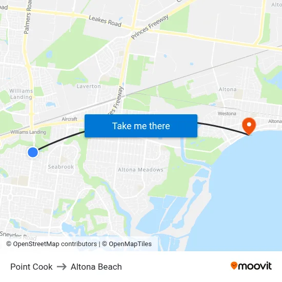 Point Cook to Altona Beach map