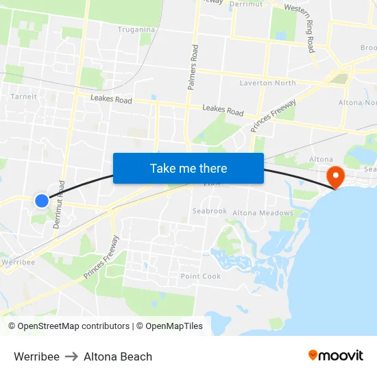 Werribee to Altona Beach map