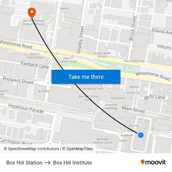 Box Hill Station to Box Hill Institute map