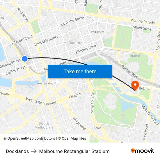 Docklands to Melbourne Rectangular Stadium map