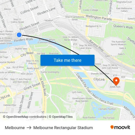 Melbourne to Melbourne Rectangular Stadium map