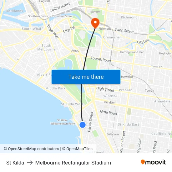 St Kilda to Melbourne Rectangular Stadium map