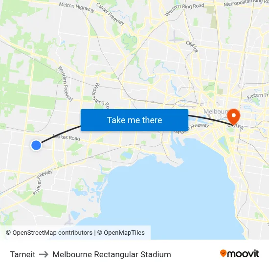Tarneit to Melbourne Rectangular Stadium map