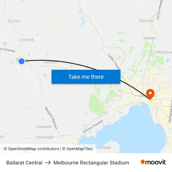 Ballarat Central to Melbourne Rectangular Stadium map