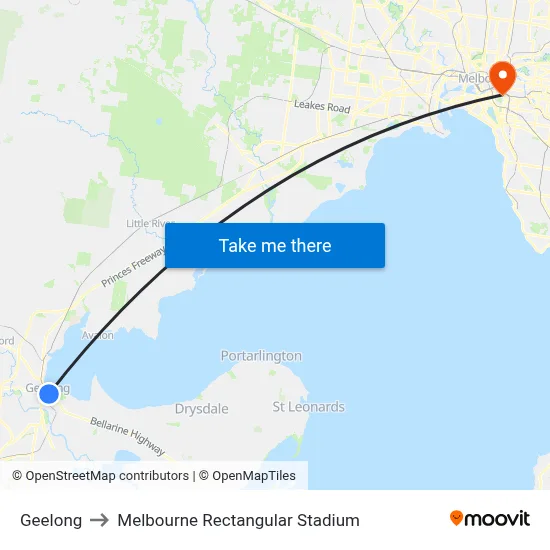 Geelong to Melbourne Rectangular Stadium map