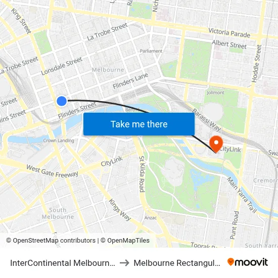 InterContinental Melbourne The Rialto to Melbourne Rectangular Stadium map