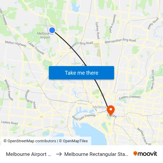 Melbourne Airport MEL to Melbourne Rectangular Stadium map
