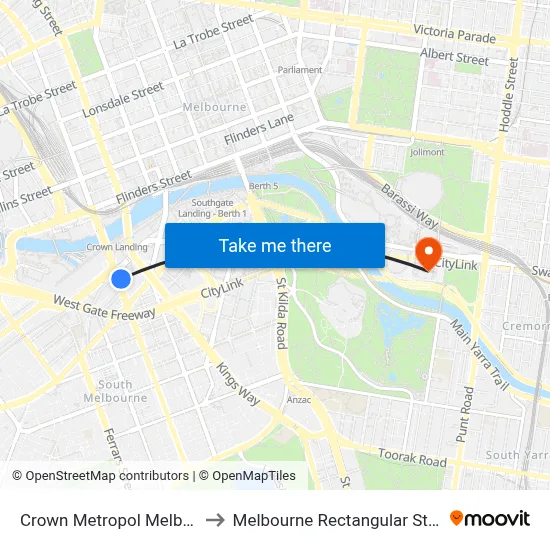Crown Metropol Melbourne to Melbourne Rectangular Stadium map
