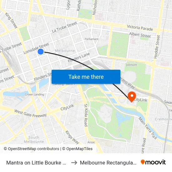 Mantra on Little Bourke Melbourne to Melbourne Rectangular Stadium map
