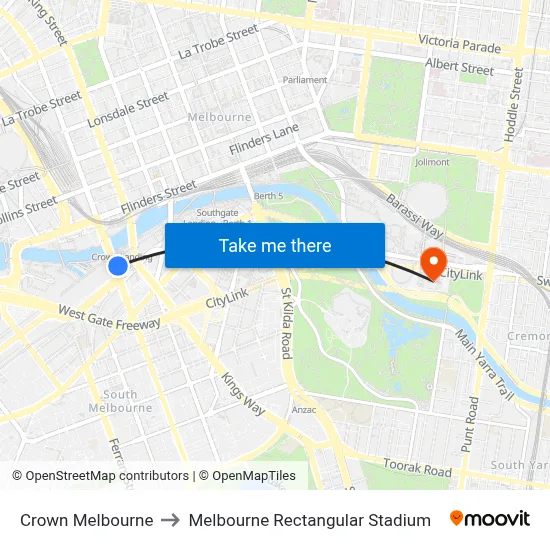 Crown Melbourne to Melbourne Rectangular Stadium map