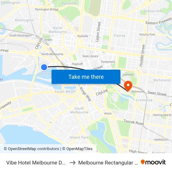 Vibe Hotel Melbourne Docklands to Melbourne Rectangular Stadium map
