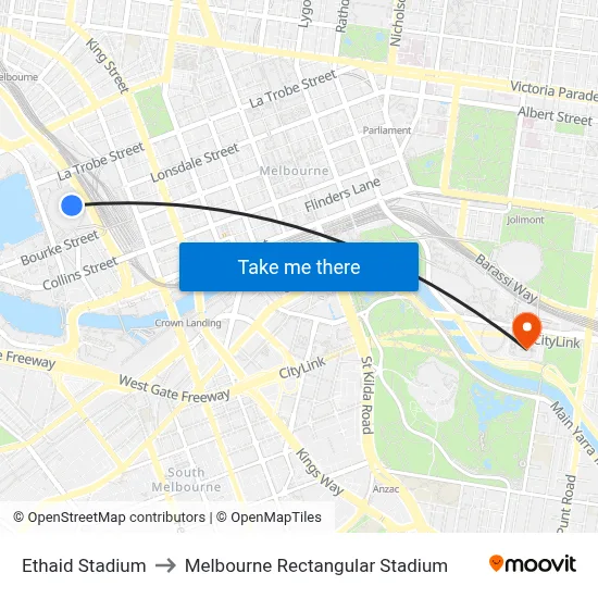 Ethaid Stadium to Melbourne Rectangular Stadium map