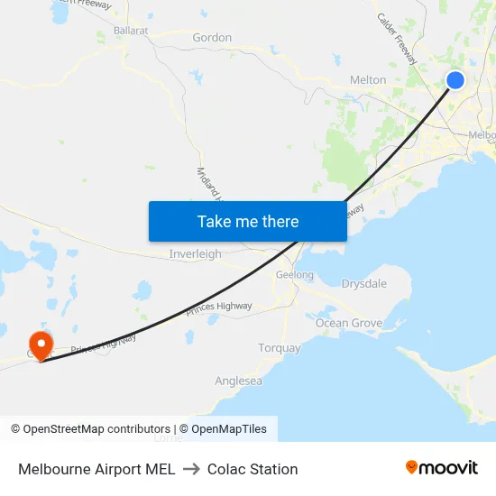 Melbourne Airport MEL to Colac Station map