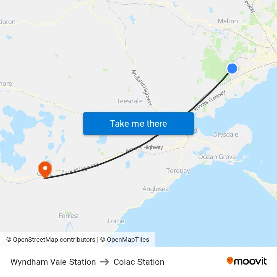 Wyndham Vale Station to Colac Station map