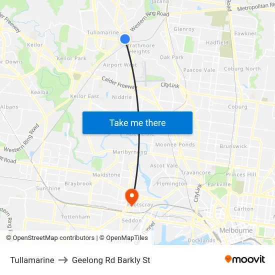 Tullamarine to Geelong Rd Barkly St map