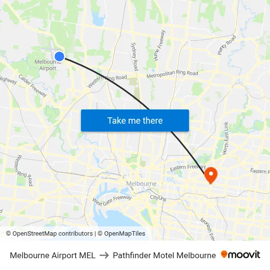 Melbourne Airport MEL to Pathfinder Motel Melbourne map