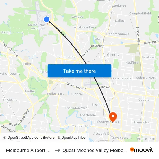 Melbourne Airport MEL to Quest Moonee Valley Melbourne map