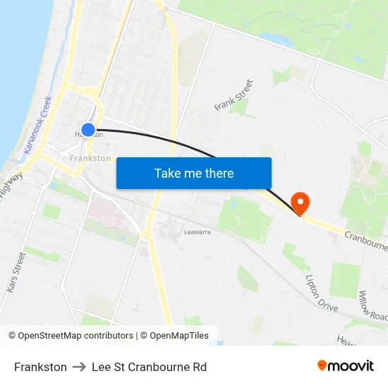 Frankston to Lee St Cranbourne Rd map