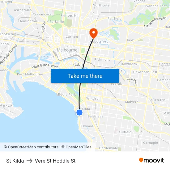 St Kilda to Vere St Hoddle St map