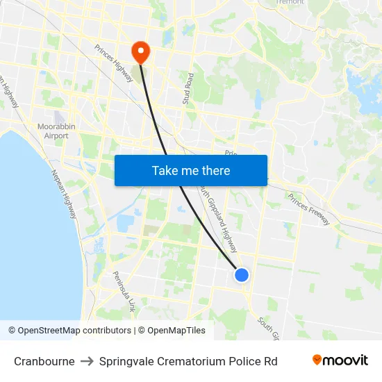 Cranbourne to Springvale Crematorium Police Rd map