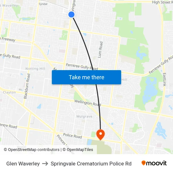 Glen Waverley to Springvale Crematorium Police Rd map