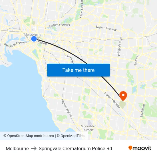 Melbourne to Springvale Crematorium Police Rd map