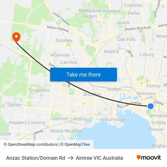 Anzac Station/Domain Rd to Aintree VIC Australia map