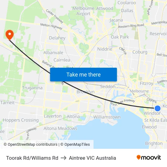 Toorak Rd/Williams Rd to Aintree VIC Australia map
