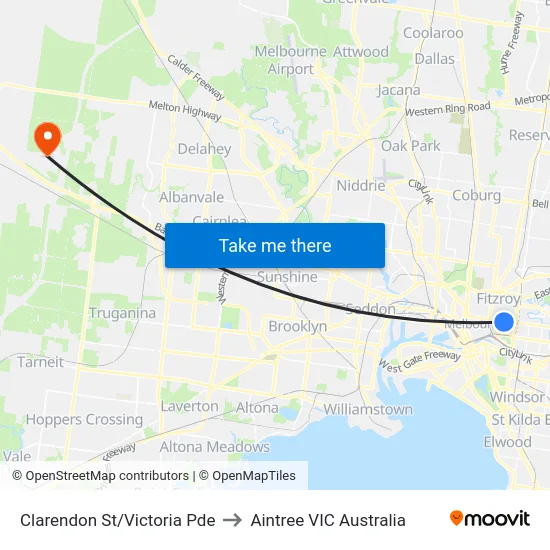 Clarendon St/Victoria Pde to Aintree VIC Australia map