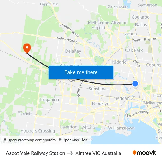 Ascot Vale Railway Station to Aintree VIC Australia map