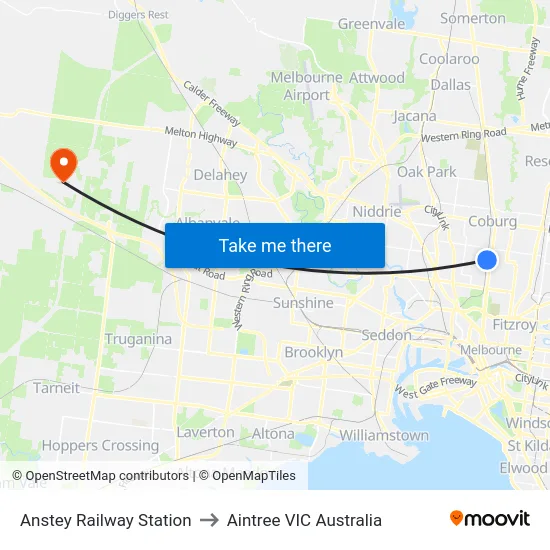 Anstey Railway Station to Aintree VIC Australia map