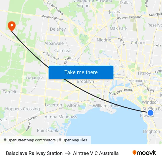 Balaclava Railway Station to Aintree VIC Australia map