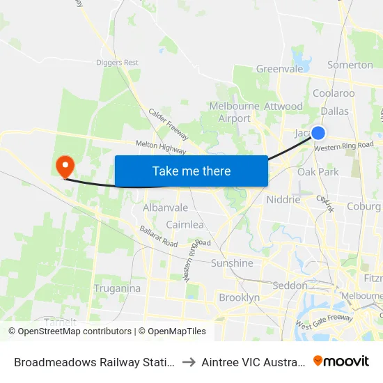Broadmeadows Railway Station to Aintree VIC Australia map