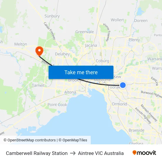 Camberwell Railway Station to Aintree VIC Australia map