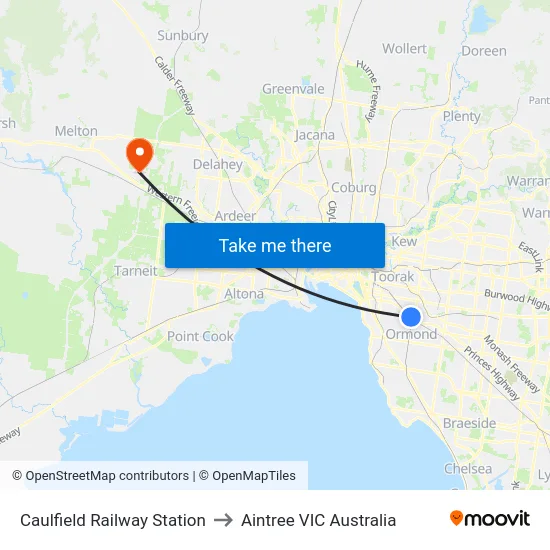 Caulfield Railway Station to Aintree VIC Australia map