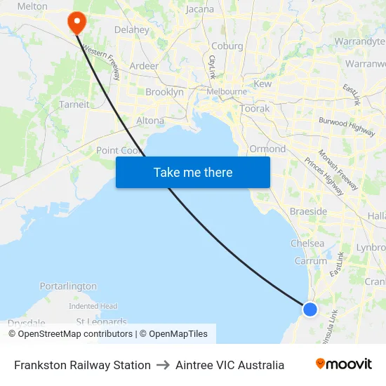Frankston Railway Station to Aintree VIC Australia map