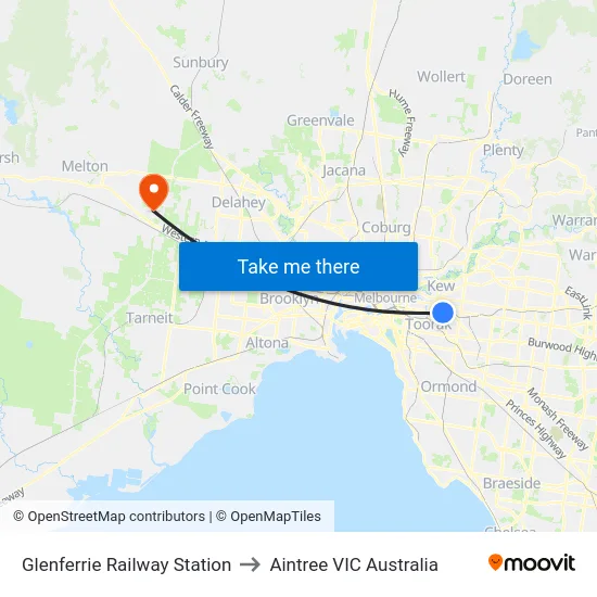 Glenferrie Railway Station to Aintree VIC Australia map