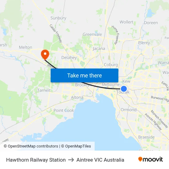 Hawthorn Railway Station to Aintree VIC Australia map