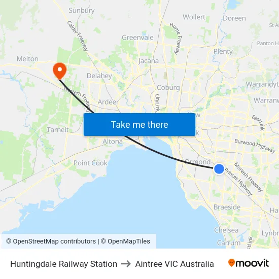 Huntingdale Railway Station to Aintree VIC Australia map