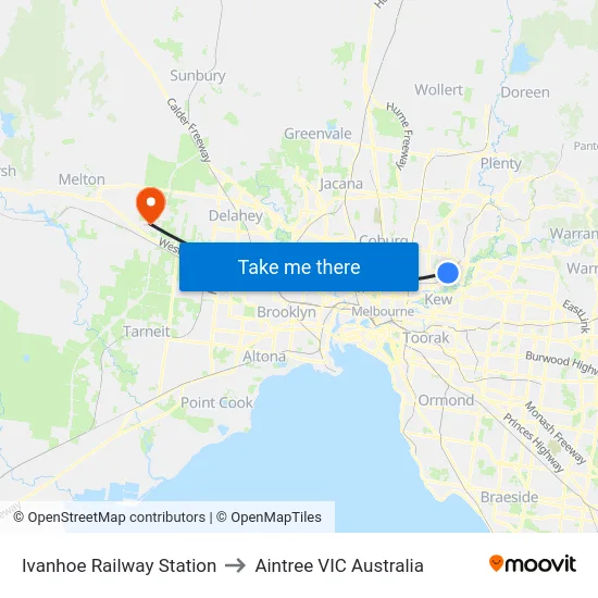 Ivanhoe Railway Station to Aintree VIC Australia map