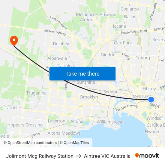 Jolimont-Mcg Railway Station to Aintree VIC Australia map
