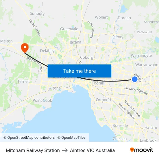 Mitcham Railway Station to Aintree VIC Australia map