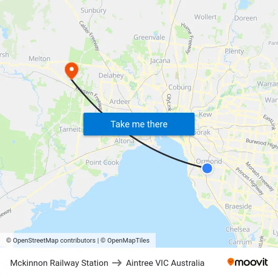 Mckinnon Railway Station to Aintree VIC Australia map