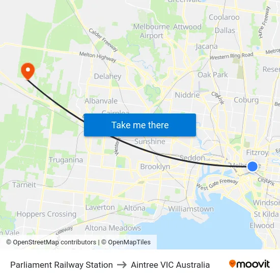 Parliament Railway Station to Aintree VIC Australia map