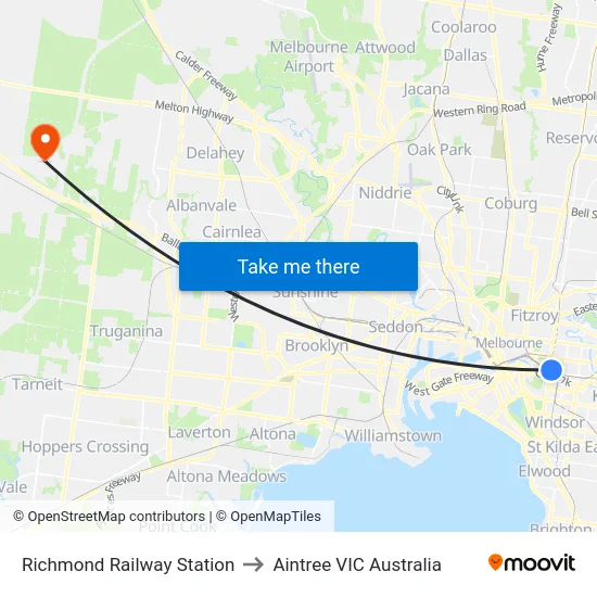 Richmond Railway Station to Aintree VIC Australia map